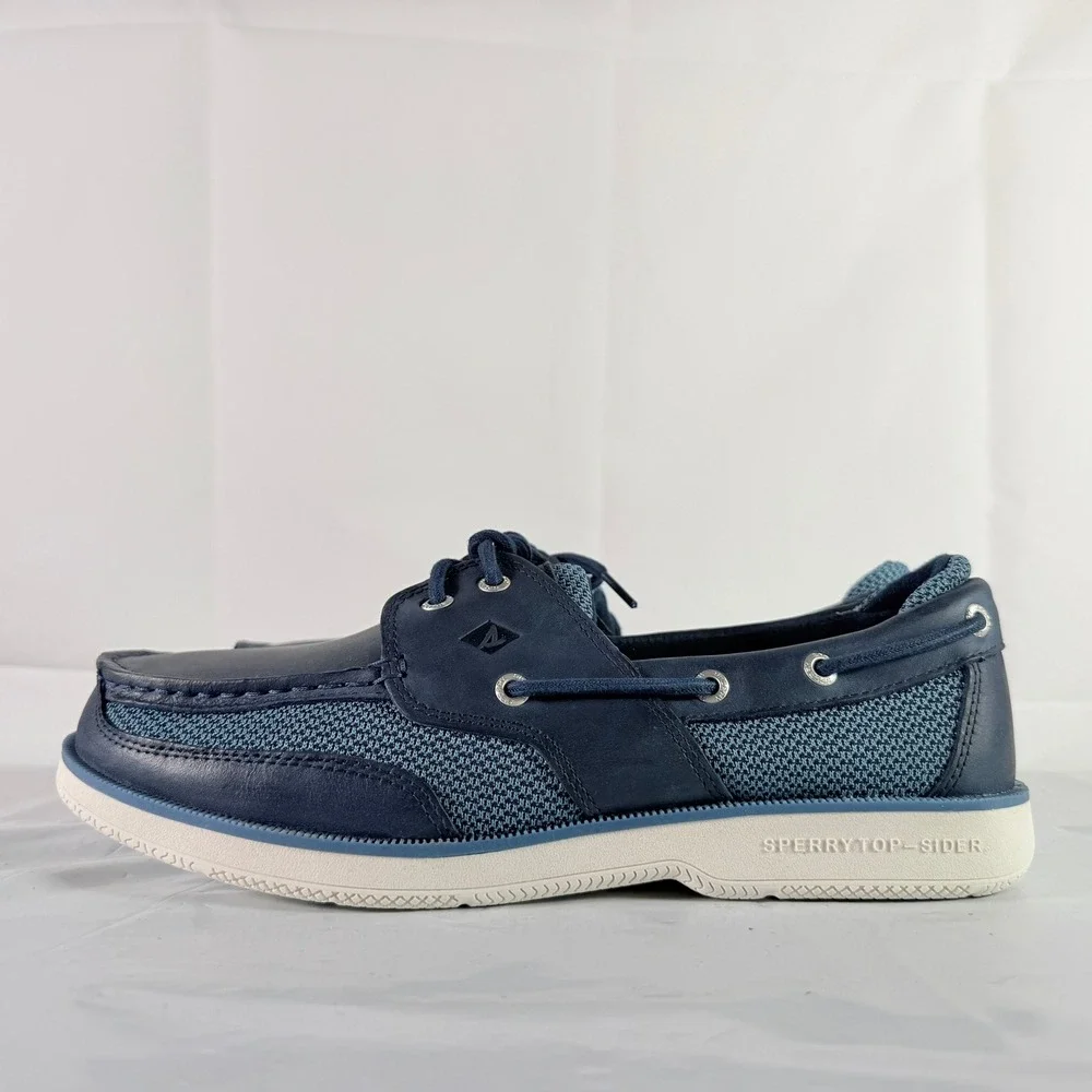 Sperry Surveyor 2-Eye MS LTH NVY Men's Size 10.5 W Navy Boat Shoes New